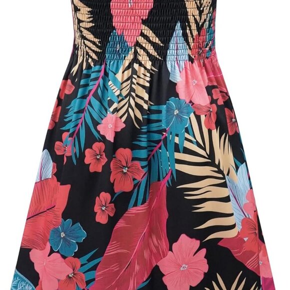 Women's Summer Strapless Sundress Beach Cover Up Flowy Tube Top Dress - Picture 4 of 6